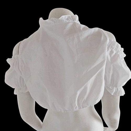 Vintage Dirndl white blouse with off-shoulder and puff short sleeves, size 44