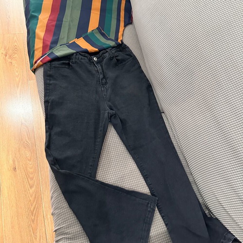Outfit set striped blouse L and black skinny jeans 1XL like new