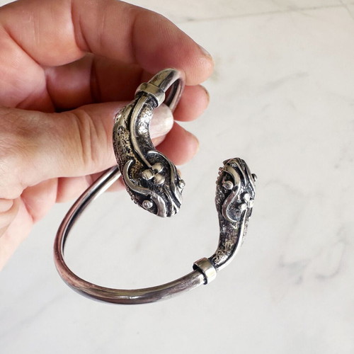 Silver bracelet vintage double snake heads 1960s used