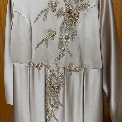 Satin maxi dress like new with embroidery champagne beige