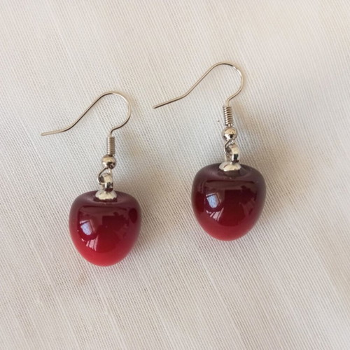 Cherry drop earrings new, acrylic resin, stainless steel hooks