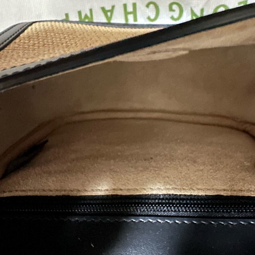 Longchamp cross bag with raffia and leather like new, black