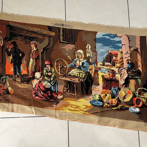 Handmade textile painting used, dimensions 1.02x0.50 m