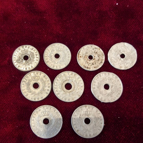 Collection of 9 collectible 10 & 20 lepta coins Kingdom of Greece 1950s-60s