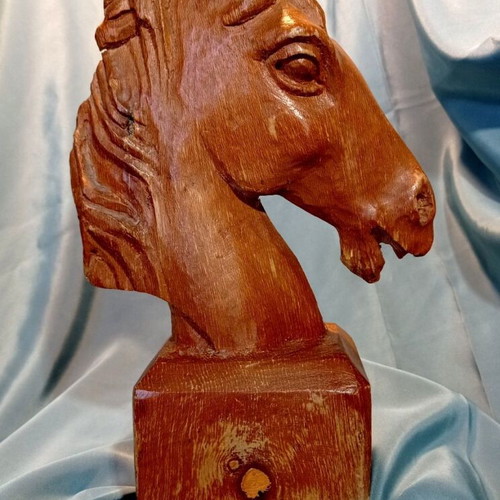 Handmade solid wood horse head sculpture 27 cm like new