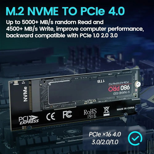 Jeyi M.2 NVME to PCIe X16 adapter PCIe 4.0 Gen4 64 Gbps