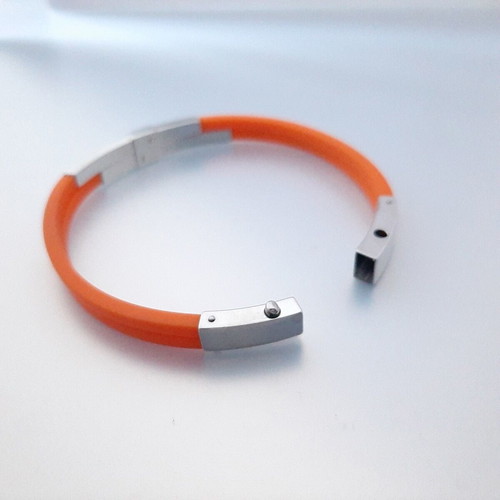 Steel bracelet with orange rubber and K18 gold new