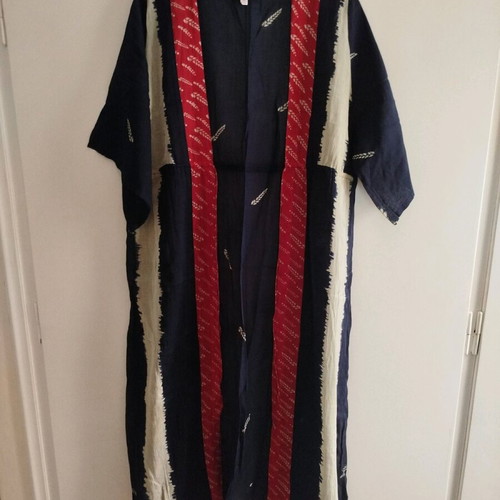 Kimono pareo dark blue with red stripes and beige ears like new