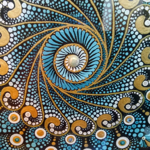 Mandala painting new with frame 35x35, hand-painted acrylic dot art