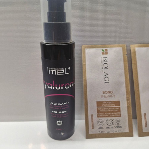 Imel Hyaluronic Hair Serum like new with free Biolage shampoo and conditioner samples