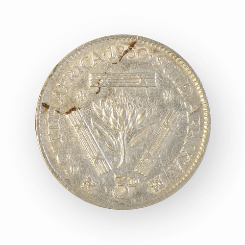 South Africa 3 Pence 1950 coin used, silver