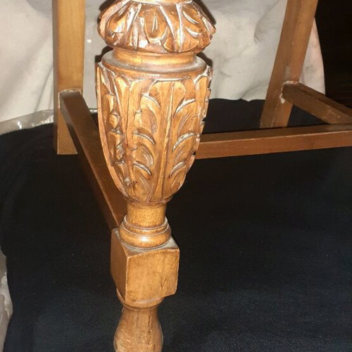 Vintage dining chairs used, set of 6, wooden leather with carved legs