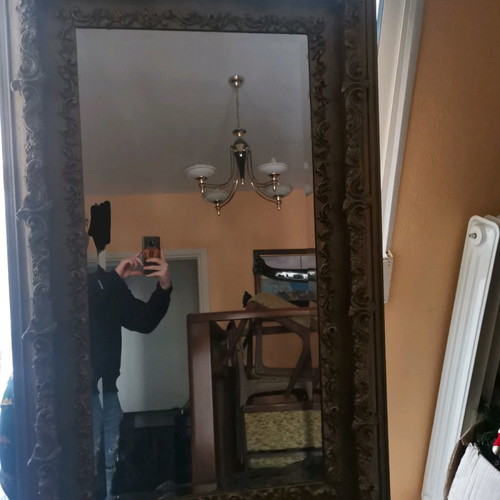 Antique mirror used with carved frame and bijou glass