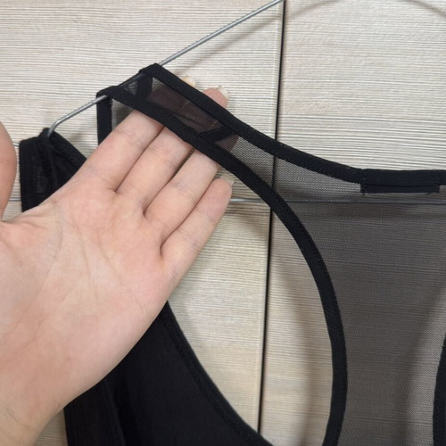 Oysho black cotton open back mesh tank top