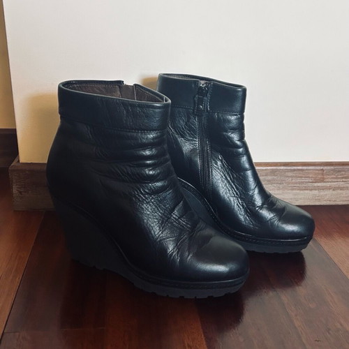 Sax platform ankle boots like new, black leather, size 38