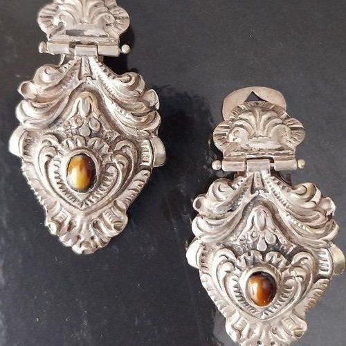 Silver Yanio earrings with Agate and Clip. 20g. SILVER.