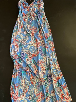 Maxi dress strapless used, blue floral, size M