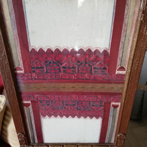 Handmade framed textile paintings with embroidery from 100-year-old costumes