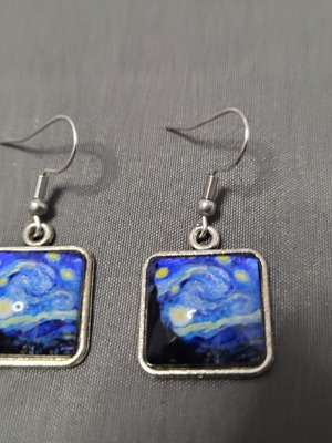 Starry Night earrings with Van Gogh art, surgical steel