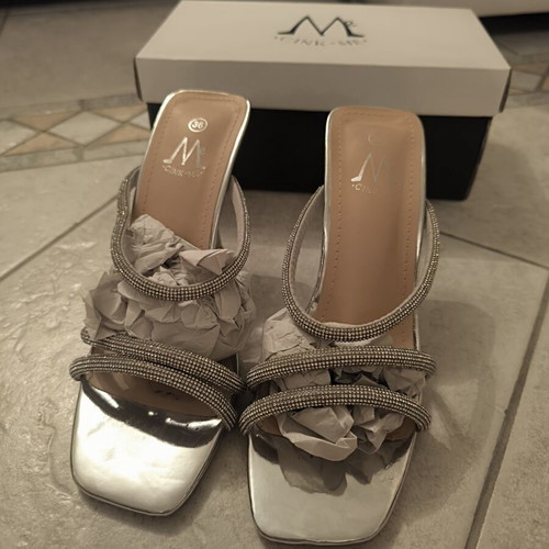 Silver sandals with rhinestones new, size 36