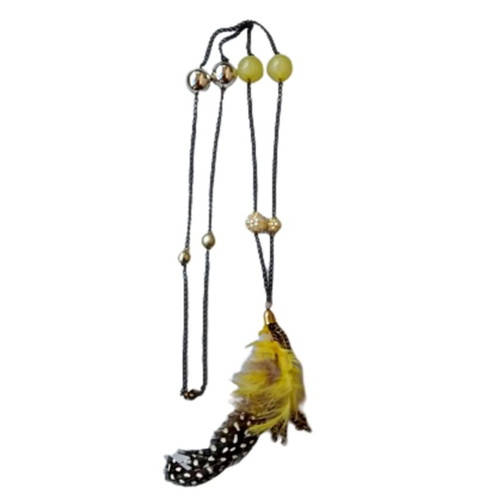 Long necklace new with feathers and yellow beads