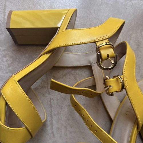 Minelli yellow leather sandals heel 9.5 cm like new