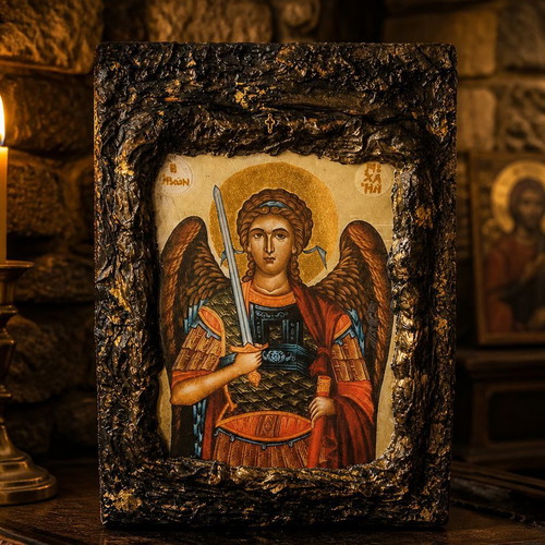 Handmade religious icon on canvas with resin, 60x40 cm
