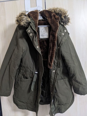Zara girls jacket 8y/128cm used, olive green with fur