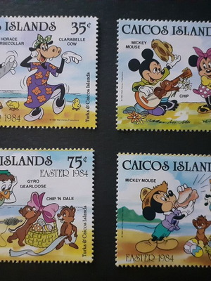Walt Disney πασχαλινά γραμματόσημα Caicos Islands 1984, σετ 4 MNH