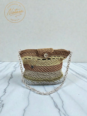 Handmade knitted shoulder bag in natural earthy tones