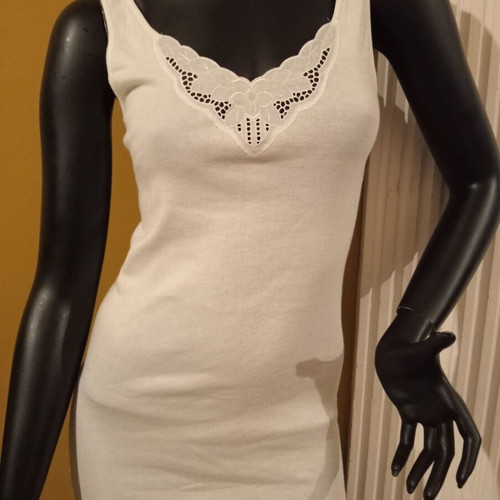 Tricosi vintage 1980s long sleeveless blouse, made in West Germany, white cotton