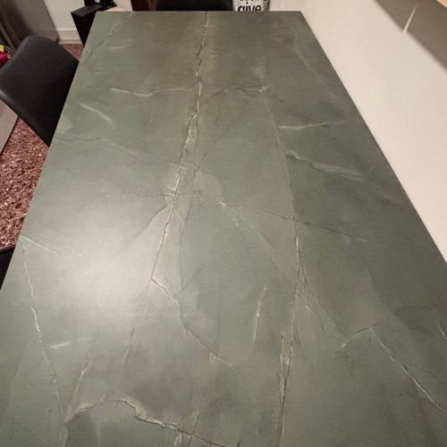 IKEA table 140x81 cm, dark green marble effect surface, black metal legs