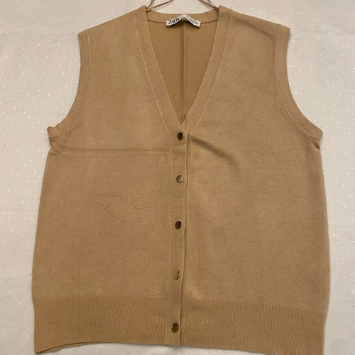 Zara women's vest new, beige with gold buttons