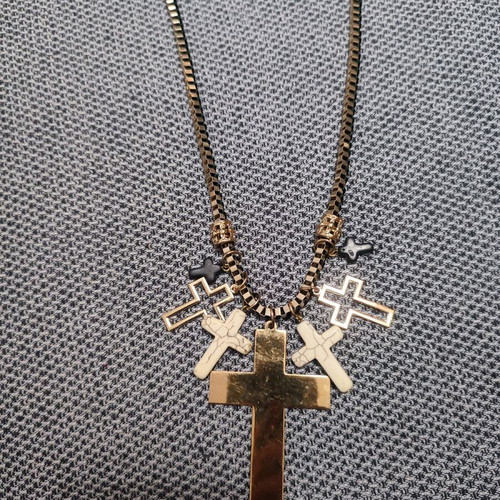 Necklace with crosses long new, black and gold