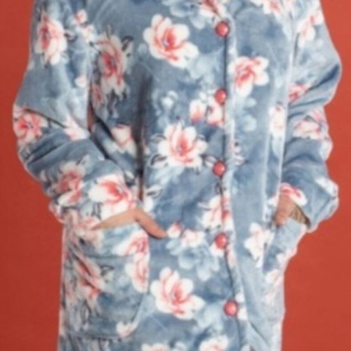 Women's fleece buttoned robe new, floral, Greek made