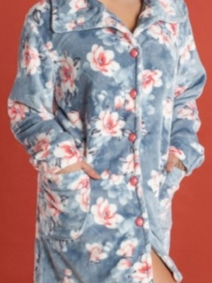 Women's fleece buttoned robe new, floral, Greek made