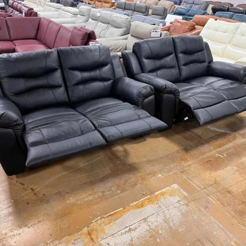Black leather sofas two pairs with reclining mechanism new