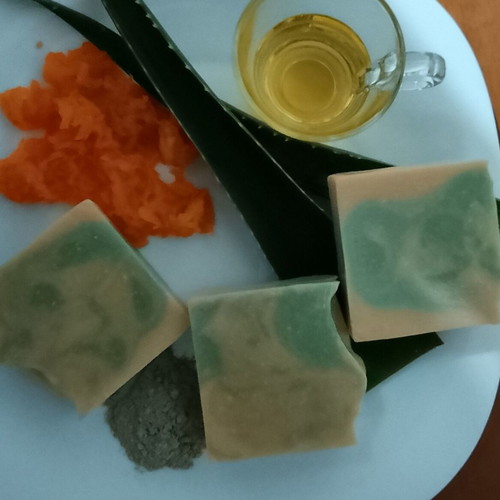 Handmade soap with aloe vera, pumpkin, green clay, avocado oil