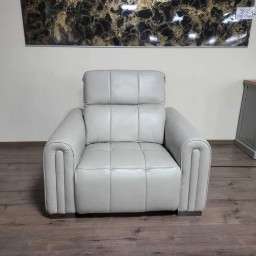 Light gray-cream leather armchair with electric relax mechanism new