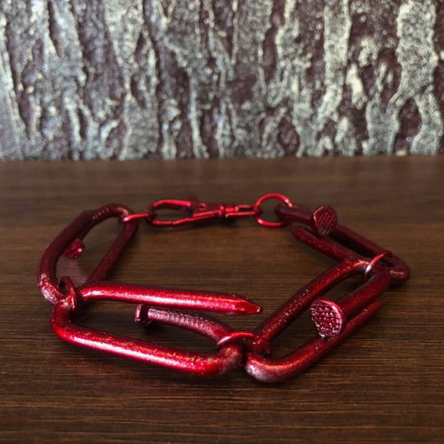 Metallic Red Steel Statement Bracelet