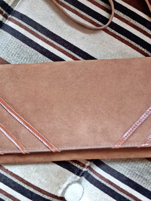 Suede clutch bag used, natural suede, brown