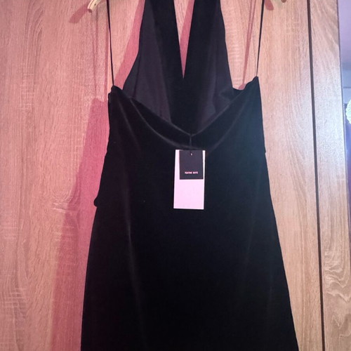 Zara short velvet dress new, black with fringes and back opening