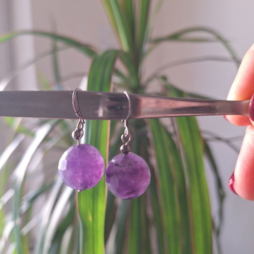 Handmade silver 925 dangling earrings with amethysts used