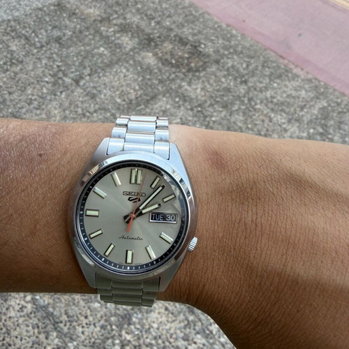 Seiko 5 Sports SNXS Series Automatic watch with silver stainless steel bracelet