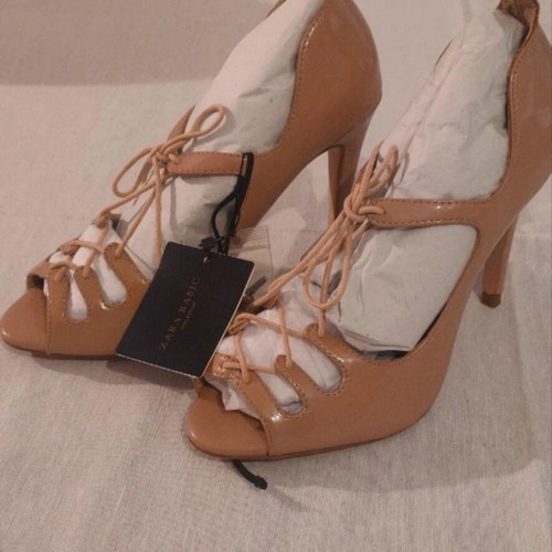 Zara Lace-Up Heels Nude Size 36 New