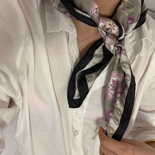 Pinto vintage silk scarf new, lavender and grey paisley floral motif