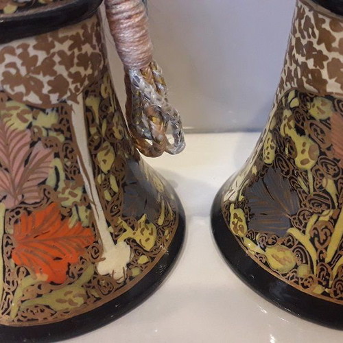 Decorative bells used, set of 2, pressed paper