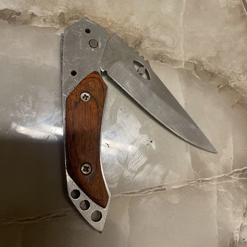 Folding Pocket Knife used, stainless steel blade with wooden handle