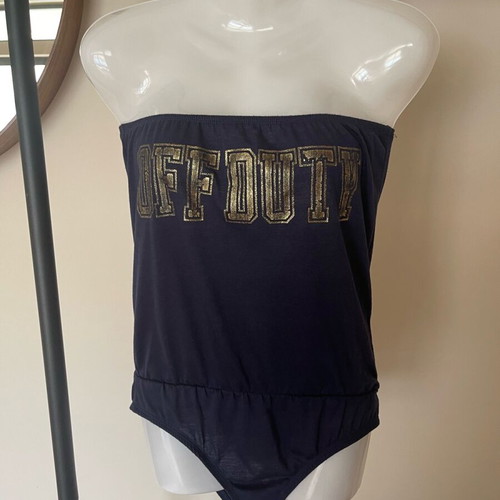 Lynne bodysuit M new, blue with gold Off Duty letters