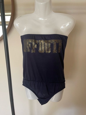Lynne bodysuit M new, blue with gold Off Duty letters